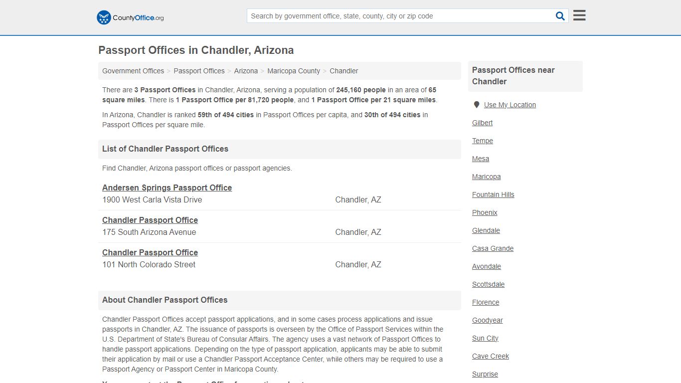 Passport Offices - Chandler, AZ (Applications & Renewals) - County Office